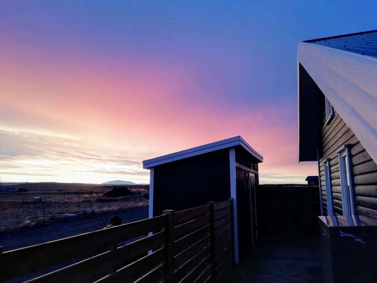 Outdoor deck at the Little Blue House in South Iceland